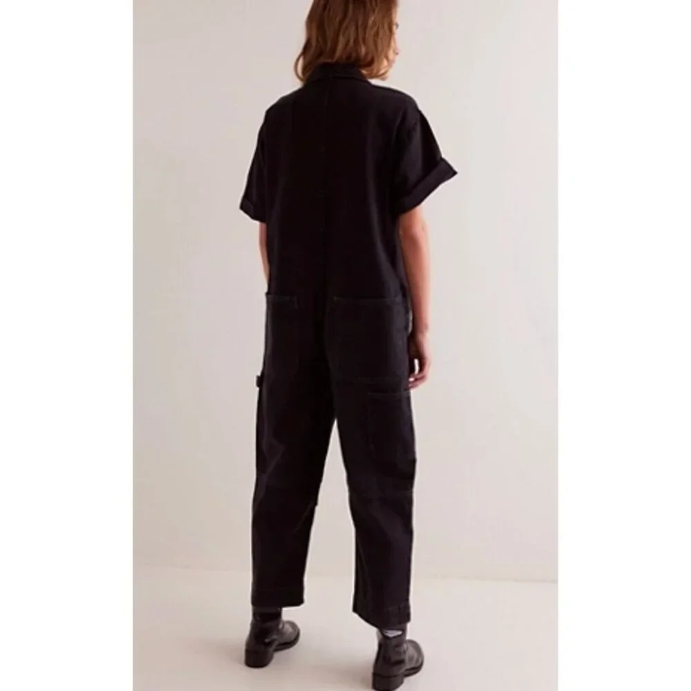 Free People We The Free Golden Days Jumpsuit Size XS Black Denim Overalls_2